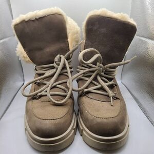 AVELLINI PORTUGAL SUEDE SHEARLING SHERPA LACEUP BOOTS SIZE 8